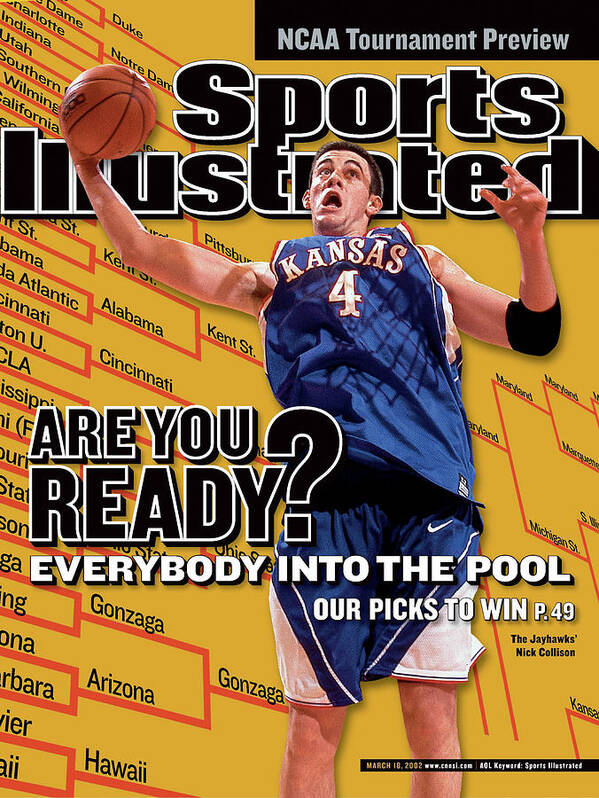 Magazine Cover Art Print featuring the photograph University Of Kansas Nick Collison, 2002 Ncaa Tournament Sports Illustrated Cover by Sports Illustrated