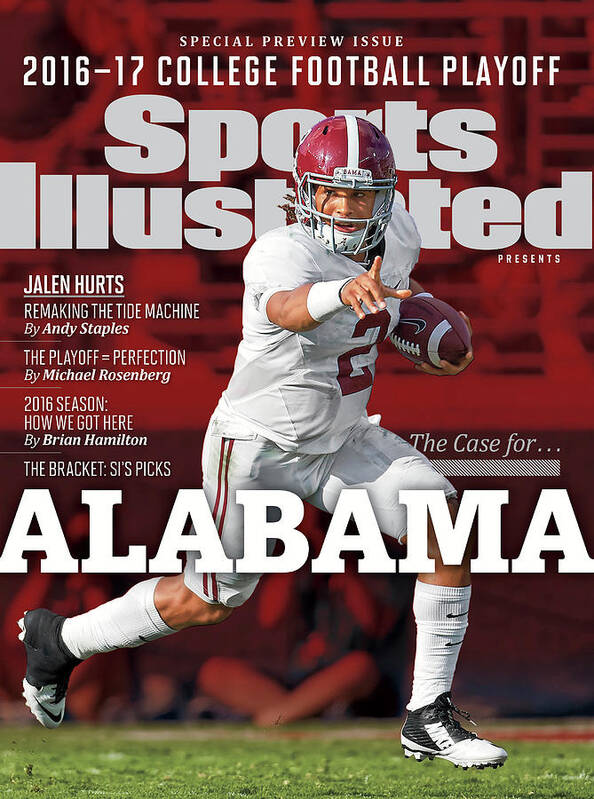 Published Art Print featuring the photograph University of Alabama QB Jalen Hurts, 2016-17 College Football Playoffs Preview Issue Cover by Sports Illustrated
