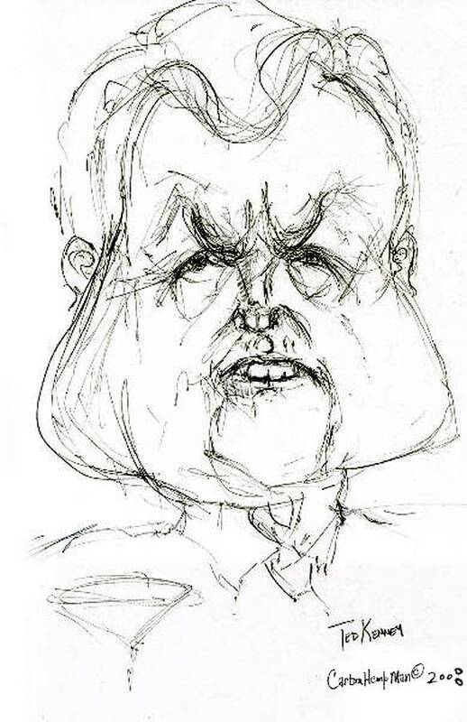 Political Cartoon Kennedy Graphite Paper Satire Art Print featuring the drawing Ted Kennedy by Cartoon Hempman