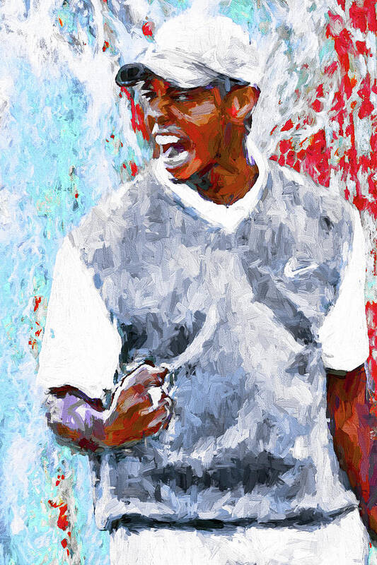 Tiger Woods Art Print featuring the photograph Tiger Woods One Two Red Painting Digital by David Haskett II