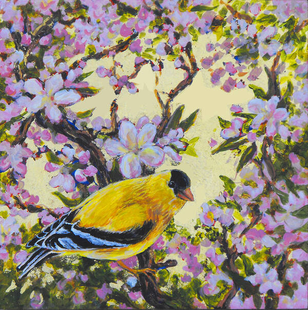 Oil On Panel Art Print featuring the painting Apple Blossom Perch #1 by Gina Grundemann