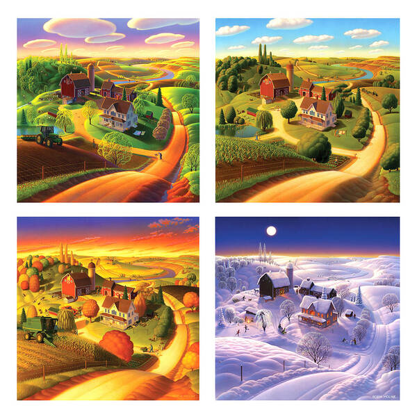 Four Seasons Art Print featuring the painting Four Seasons on the Farm Squared by Robin Moline