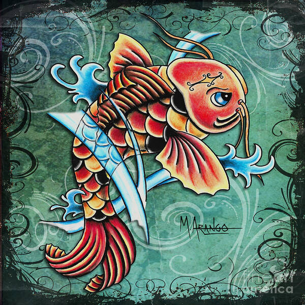 Koi Art Print featuring the mixed media Perseverance by Maria Arango