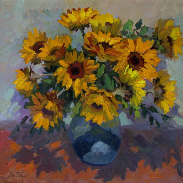 Sunflowers Art Print featuring the painting Yellow Harmony by Diane McClary