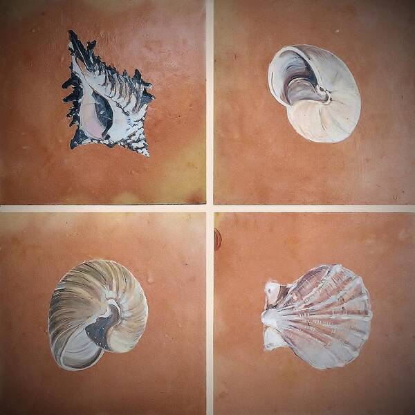 Sea Shells On Hand Made Terracotta Ceramic Tile Art Print featuring the ceramic art Sea Shells by Andrew Drozdowicz
