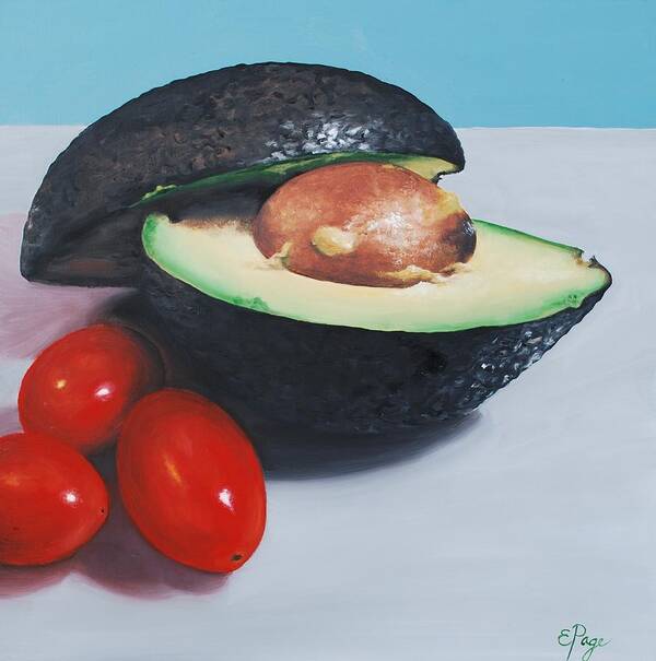 Realism Art Print featuring the painting Avocado and Cherry Tomatoes by Emily Page