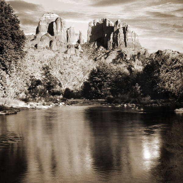 Red Rocks Art Print featuring the photograph Cathedral Rock Reflection by Bob Coates