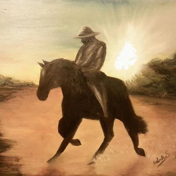 Western Art Print featuring the painting Cowboy on the Range by Abbie Shores