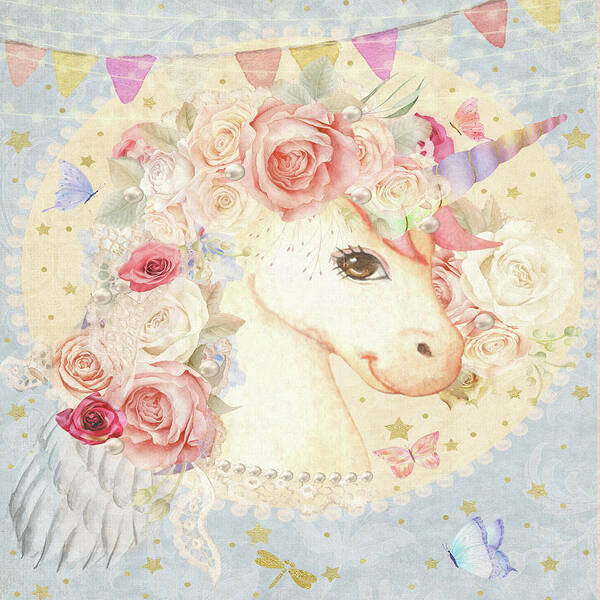 Unicorn Art Print featuring the digital art Miss Lolly Unicorn by Pink Forest Cafe