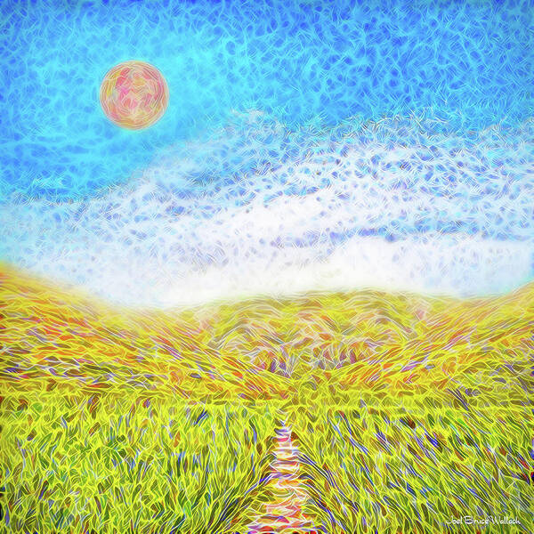 Joelbrucewallach Art Print featuring the digital art Sunshine Path - Field In Marin California by Joel Bruce Wallach