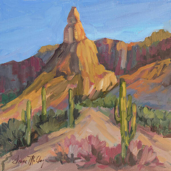 Arizona Art Print featuring the painting The Pinnacle at Goldfield Mountains by Diane McClary