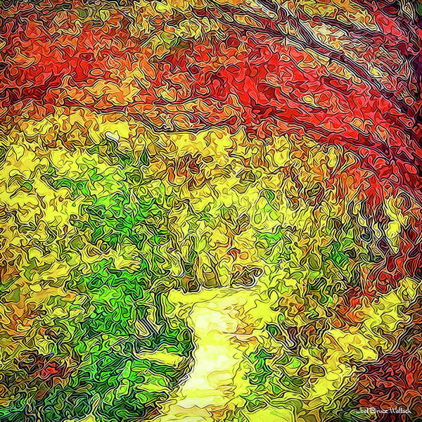 Joelbrucewallach Art Print featuring the digital art Vibrant Garden Pathway - Santa Monica Mountains Trail by Joel Bruce Wallach