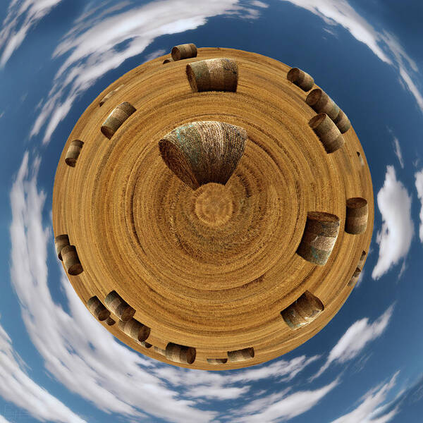 Hay Little Planet Planet Farm Bales Round Wheat Straw Circular Haybale Stubble Cloud Sky Nd North Dakota Farm Farming Ag Agriculture Cows Feed Harvest Art Print featuring the photograph Hay Planet by Peter Herman