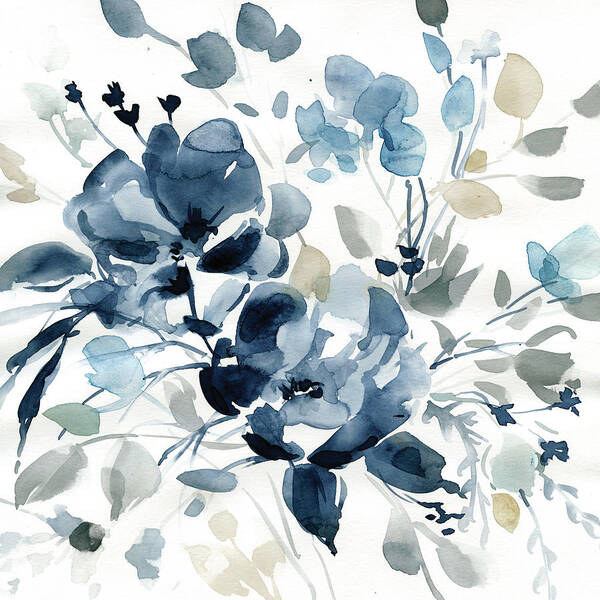 Indigo Blue Watercolor Garden Foliage Leaves Contemporary Art Print featuring the painting Indigo Garden 2 by Carol Robinson