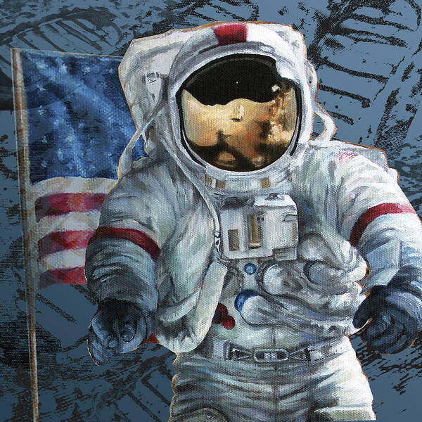 Astronauts Art Print featuring the mixed media Moonwalker by Lucy West
