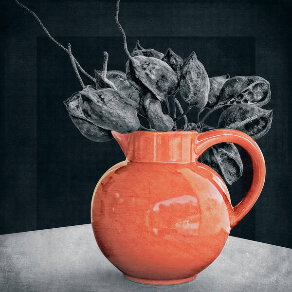 Sony Art Print featuring the photograph Orange Pot and Seed Pods by Sandra Selle Rodriguez