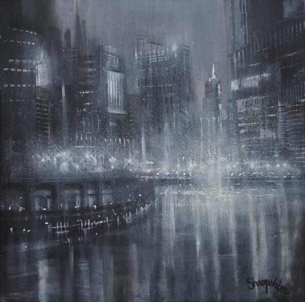 Chicago Art Print featuring the painting Chicago Noir by Tom Shropshire
