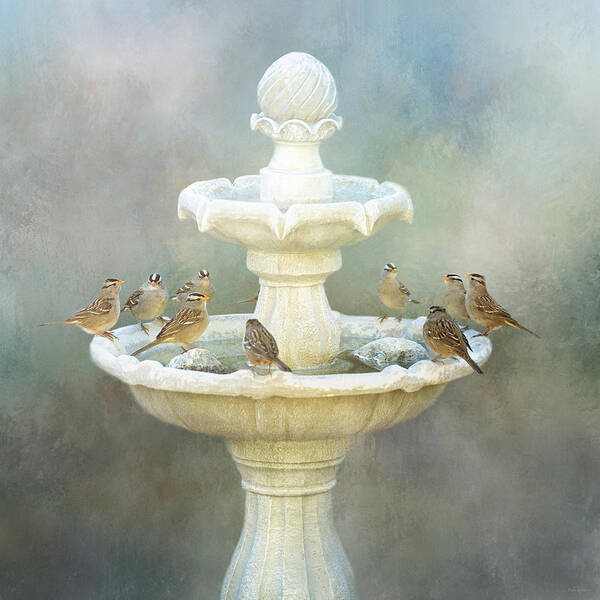Sparrows Art Print featuring the digital art Circle of Friends by Nicole Wilde