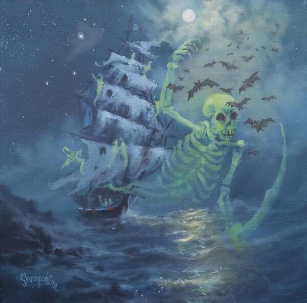  Halloween Art Print featuring the painting Halloween Ghost Ship by Tom Shropshire