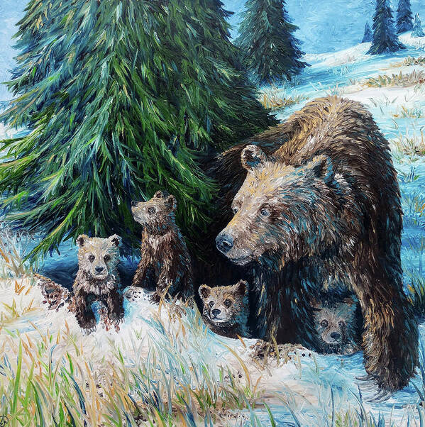 Bear Art Print featuring the painting Hello World by Elizabeth Mordensky