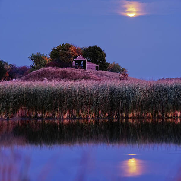 Barn Art Print featuring the photograph Moonrise at the Temple Mound Barn by Peter Herman