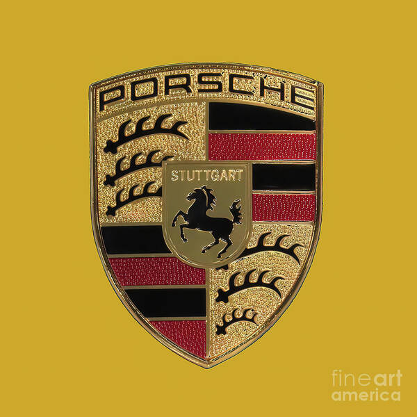 Porsche Art Print featuring the photograph Porsche Emblem - Gold by Scott Cameron