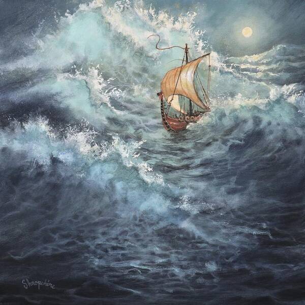 Vikings Art Print featuring the painting Viking Longship by Tom Shropshire