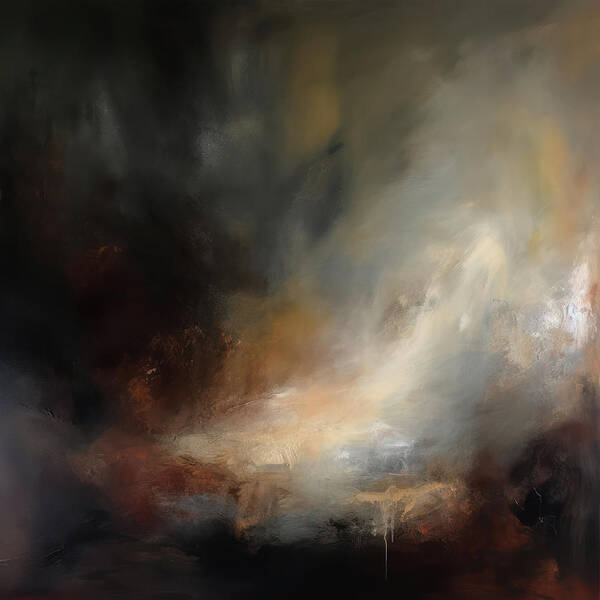 Dreamscapes Art Print featuring the painting Whispers In The Dark 3 Atmospheric Abstract Painting by Jai Johnson