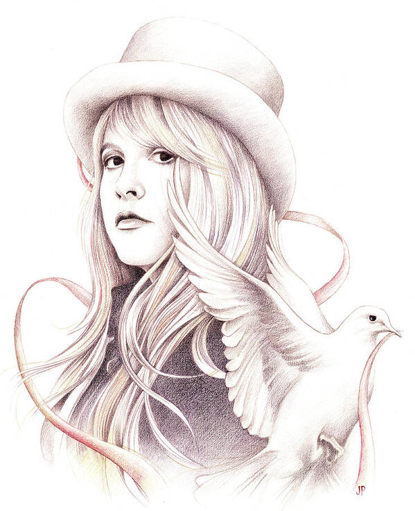 Stevie Nicks Art Print featuring the drawing White Winged Dove by Johanna Pieterman