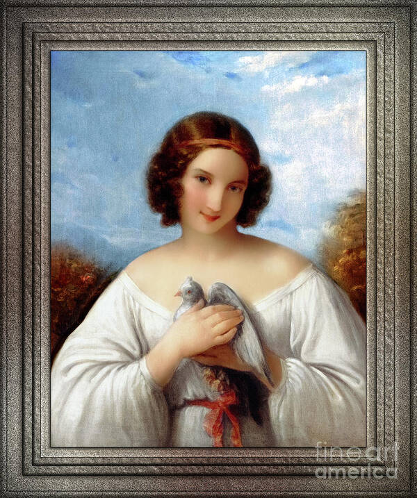 Portrait Of A Young Girl With A Dove Art Print featuring the painting Portrait of a Young Girl with a Dove by Natale Schiavoni Old Masters Reproduction by Rolando Burbon