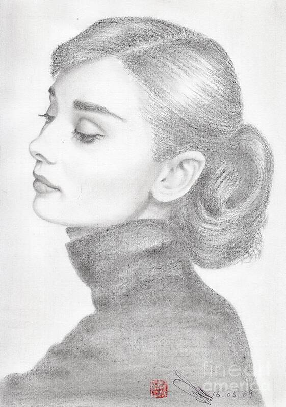 Greeting Cards Art Print featuring the drawing Audrey Hepburn #4 by Eliza Lo