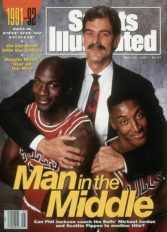 Chicago Bulls Art Print featuring the photograph Chicago Bulls Coach Phil Jackson, Michael Jordan, And Sports Illustrated Cover by Sports Illustrated