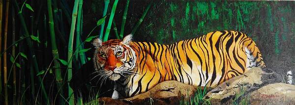 Animals Art Print featuring the painting Indochinese tiger by Dana Newman