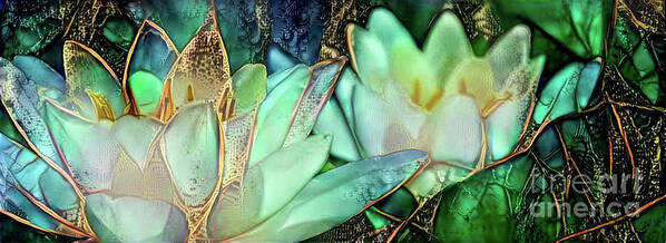 Aquatic Plant Art Print featuring the digital art Jeweled Water Lilies #22 by Amy Cicconi