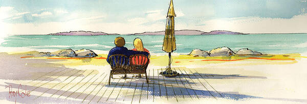 Beach Art Print featuring the painting Couple at the Beach by Lynda Lang