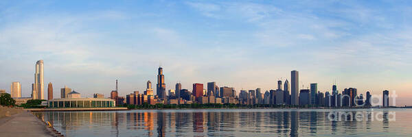 Built Structure Art Print featuring the photograph The Skyline of Chicago at Sunrise by David Levin