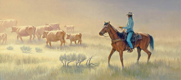 Cowboy Art Print featuring the painting Riding Drag by Paul Krapf