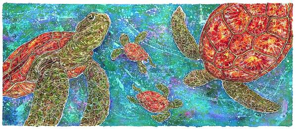 Turtle Art Print featuring the painting Turtle Convergence by Nick Cantrell