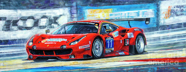 Shevchukart Art Print featuring the painting 2016 Hankook 24H Epilog Brno Ferrari 488 GT3 winner by Yuriy Shevchuk