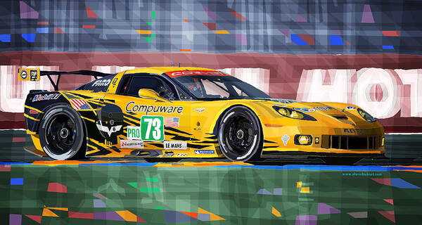 Automotive Art Print featuring the mixed media Chevrolet Corvette C6R GTE Pro Le Mans 24 2012 by Yuriy Shevchuk