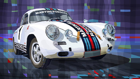 Shevchukart Art Print featuring the digital art Porsche 356 Martini Racing by Yuriy Shevchuk