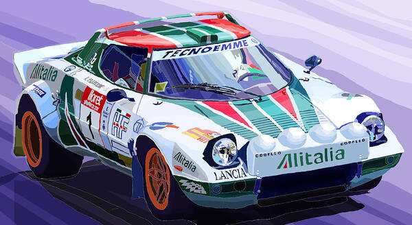 Automotive Art Print featuring the digital art Lancia Stratos Alitalia Rally Catalonya Costa Brava 2008 by Yuriy Shevchuk