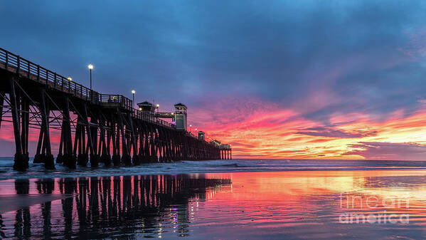 Beach Art Print featuring the photograph A Stunning Sunset in Oceanside by David Levin