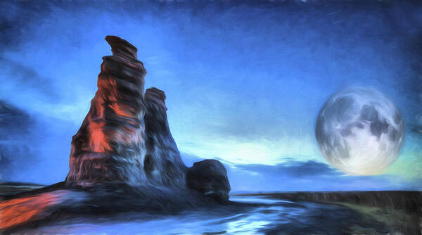 Moonrise Over Castle Rock Art Print featuring the digital art Moonrise Over Castle Rock by JC Findley