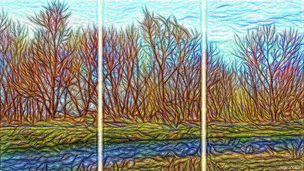 Joelbrucewallach Art Print featuring the digital art Tree River Daydream - Triptych by Joel Bruce Wallach