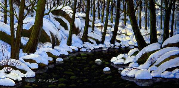 Winter Art Print featuring the painting Boulder Brook In Winter by Frank Wilson