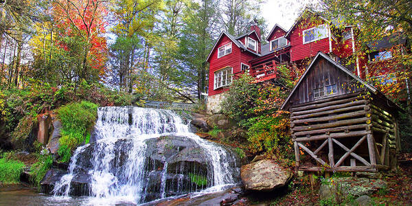 Shoal Creek Art Print featuring the photograph Red House by the Waterfall 2 by Duane McCullough