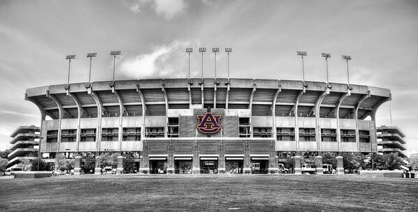 Jordan Hare Stadium Black And White Art Print featuring the photograph Jordan Hare in Black and White by JC Findley