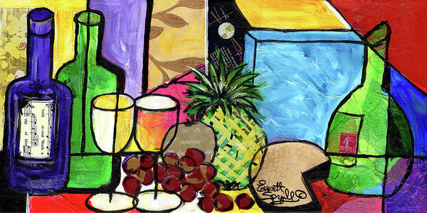 Abstract Art Art Print featuring the painting Still Life with Fruit and Wine #305 by Everett Spruill