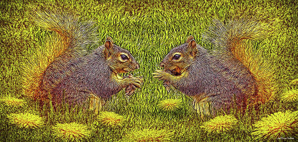 Joelbrucewallach Art Print featuring the digital art Tale Of Two Squirrels by Joel Bruce Wallach